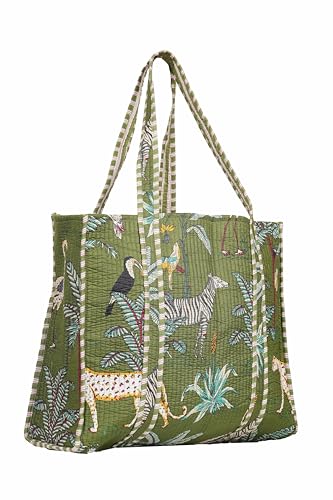 Bolso Tote de algodón estampado hecho a mano INDACORIFY miniatura 3