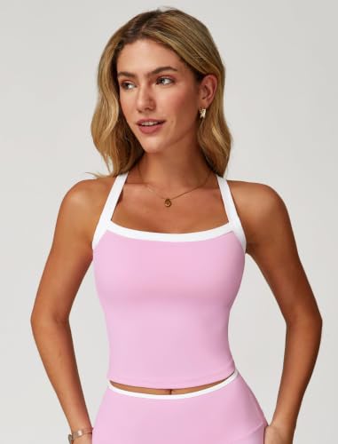 Image of QBGJTD Womens Longline Sports Bras Cross Back Active Gym Yoga Padded Workout Crop Tank Top with Built in Bra