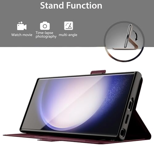 Image of Kapa Noble Slim Magnetic Leather Flip Case Cover for Samsung Galaxy S23 Ultra | Card Holder Stand Flip Wallet Case (Wine Red)