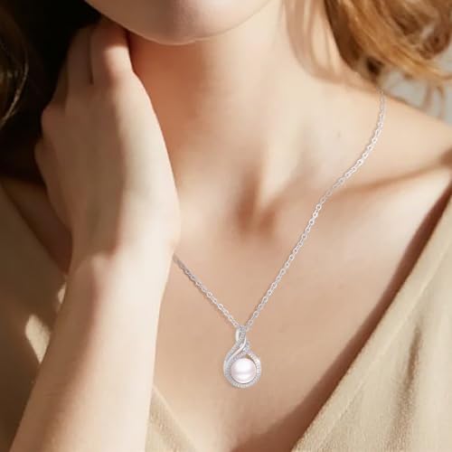 Pearl Pendant Infinity Necklace for Women,925 Sterling Silver Pendant Jewelry,Anniversary Christmas Birthday Gifts for Wife, Mom, Dauhter, Girlfriend,Her2