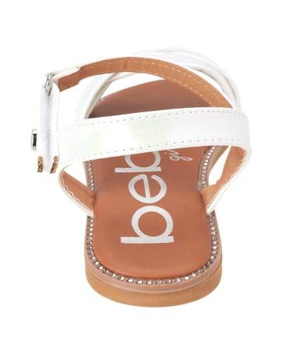 Image of bebe Girls' Sandals - Two Strap Open Toe Flat Dress Sandals with Heart Accent, Easter Summer Shoes for Little and Big Girls
