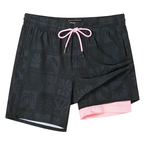 Image of SURF CUZ Mens Swim Trunks with Compression Liner Swim Shorts 7 inch Swimming Trunks Stretch 7 Inch Swim Suits Quick Dry