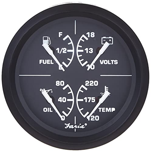 Faria - 3003.3415 32851 Euro Multifunction Fuel Level/Oil PSI (80 PSI)/Water Temp (100-250°F)/Voltmeter (10-16 VDC) - 4
