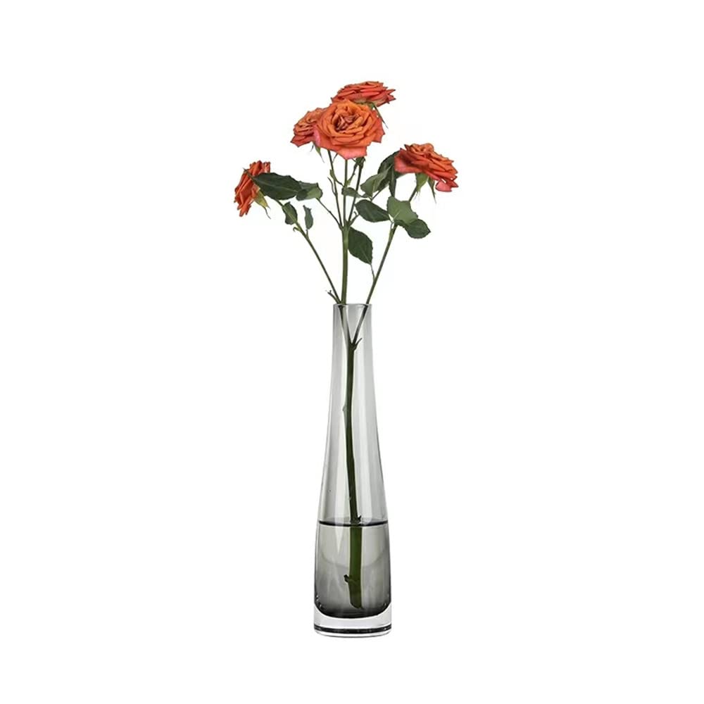 High Skinny Vase Small Glass Vase Single Bud Vase, Home Decor Gray 8.5 inch Vase Flower Single Rose Vase (Gray)
