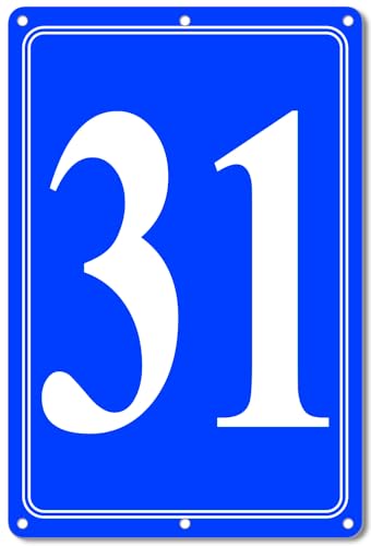 Image of Premium Aluminum Number Signs 31, Metal 12 inch X 8 inch Blue Numbered Signs Outdoor for Parking Lots, Floor, Dock, Court, Aisle, Field, High Visibility, No Fade, Weather-resistant