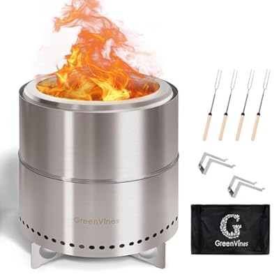 GREENVINES Smokeless-Fire-Pit | 15-Inch | 304 Stainless-Steel-Firepit | Portable Outdoor Pits with Stand for Camping | Bag & Sticks & Holders | Solo Wood Burning Bonfire | Low Smoke Stove