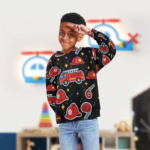 JUNZAN Firefighter Fire Hose Hydrant Truck Black Big Girls Sweatshirts Hoodies Crewneck Kids Hoodies Boys Party 4T4