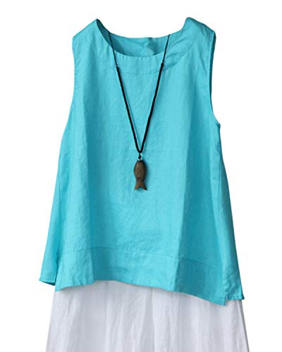 IXIMO Women's 100% Linen Sleeveless Tank Tops Summer Shirts Casual Blouses