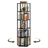 BAMEOS Drehbarer Bücherturm mit 5 Ebenen, 360° drehbares Bücherregal aus Massivholz, schwarzes Würfel-Eckregal für Büro, Schlafzimmer und Wohnzimmer