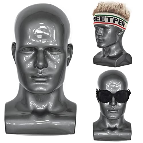 HSY Male Mannequin Head Earring Display Mannequin Jewelry Display Head Hat Jewelry Mannequin Glass Display Head Jewelry Mannequin Display Earring Display Stands Mannequin Wig Head Stand(L90-SG)