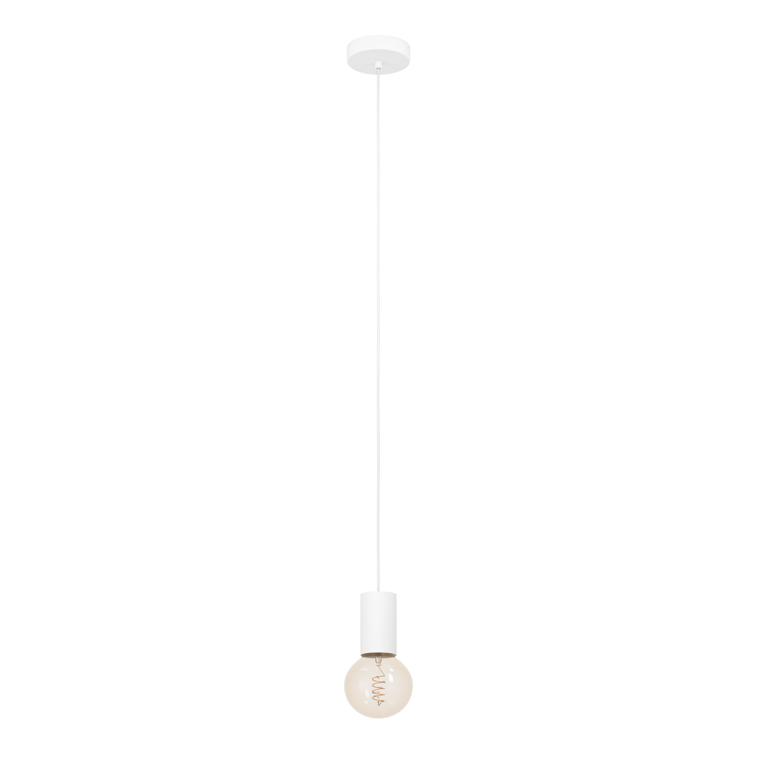 Eglo Pendant Lighting Pozueta 1, Cord Pendulum for Dining and Living Room, Minimalist Hanging Ceiling Light, White Metal, Cable with E27 Socket, Ø 2.6 in