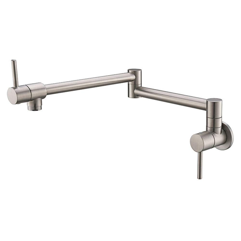 Pot Filler grifos de la cocina, dos asas Un agujero grifo del fregadero, Instalación pared de la cocina contemporánea Taps, latón,Nickelbrushed