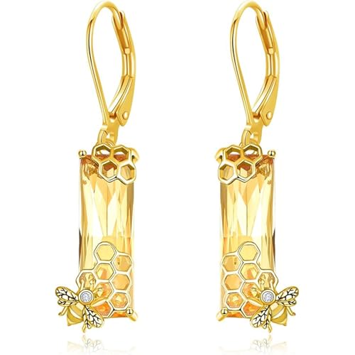 Boucles d'oreilles abeille en argent sterling doré AENEAS avec cristaux pour femme