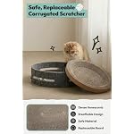 Cat Scratcher Bed, Oval Cardboard Cat Scratcher for Indoor Cats, High-Density Ergonomic Curved Cat Scratch Pad with Bell Ball Toy for Sleeping, Scratching & Mental Enrichment (Dark Gray, M) - Image 6