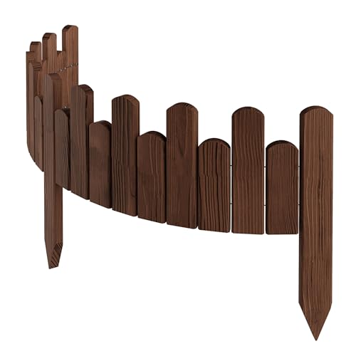 Floranica Beeteinfassung Rasenkante Höhe 15 cm Braun 100 cm lang Flexibler Gartenzaun Holz Rollzaun Steckzaun Holzzaun Palisade Mähkante Rollborder