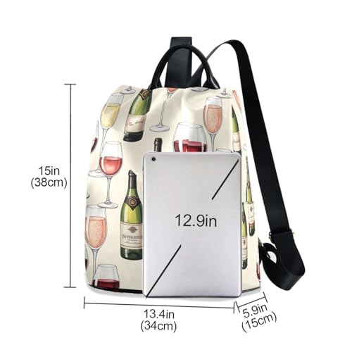 Mochila antirrobo mujer acuarela vino rojo champán bolso mochila casual con pompón 3
