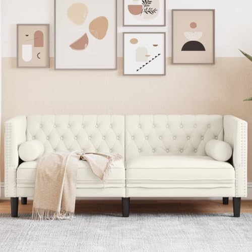 Ziaphsol Sofá Chesterfield de 2 plazas de terciopelo crema con ruedas para el cuello, muebles de salón de lujo, diseño resistente para comodidad y estilo