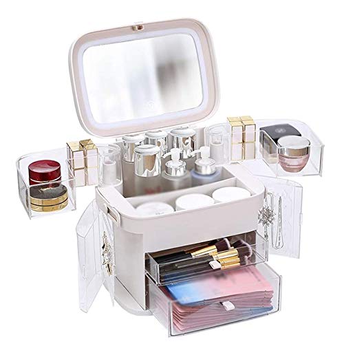 Make-up-Organizer mit Spiegel, LED-Licht, großes Fassungsvermögen, Schmuckregal, Kosmetik-Organizer, Hautpflege, Lippenstift,