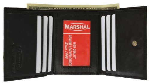 MARSHAL Cowhide Leather Trifold wallet with Coin Pouch for Men