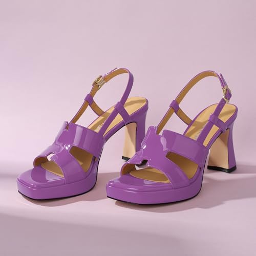 Image of ROSERWISH Heels for Women Chunky Block Platform High Heels Square Open Toe Strappy Heel Sandals Wedding Party Prom Fashion Slingback Dress Pump Sandals Shoes