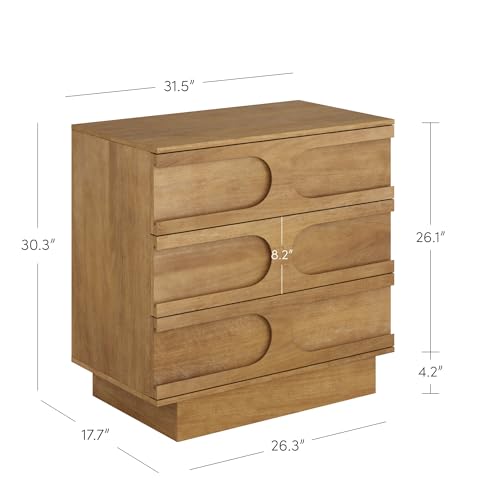 Image of Nathan James Iris 3 Drawer Dresser, Mid-Century Modern Solid Wood Dresser for Living Room, Light Brown