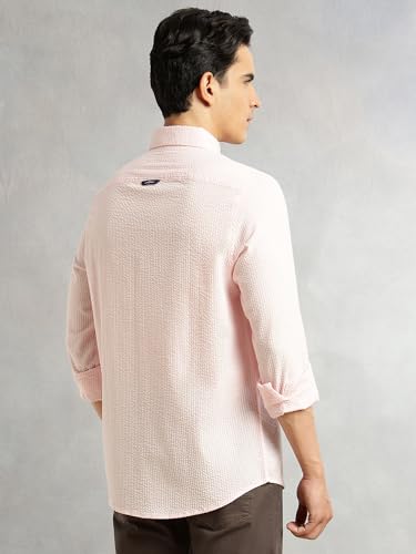 Image of Thomas Scott Men's | Slim Fit | Striped Design | Button-Down Collar | 100% Cotton Casual Shirt for Mens