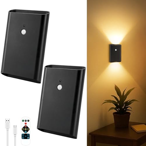 Battery-Operated Motion Sensor Wall Light: 5000mAh Rechargeable Wall Sconce Set of 2 Motion Sensored...