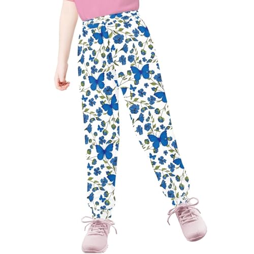 AmzPrint Yellow Butterfly Sweatpants for Boys Vintage Polka Dot Casual Athletic Pink Sweatpants Bottoms Hiking Pants3