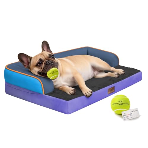 Image of Comfort Expression Washable Orthopedic Dog Bed for Large Sized Dogs | Waterproof Memory Foam Pet Bed 36x27 Inch with Removable Cover with Non-Slip & Bolster