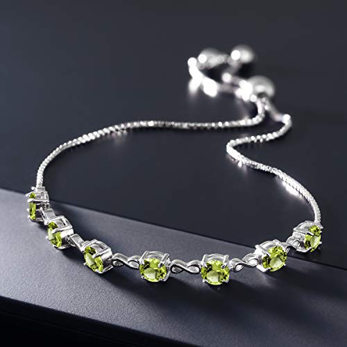 Gem Stone King 925 Sterling Silver Green Peridot Tennis Bracelet For Women (3.15 Cttw, Round Gemstone Birthstone, Fully Adjustable Up To 9 Inch) #TOP3