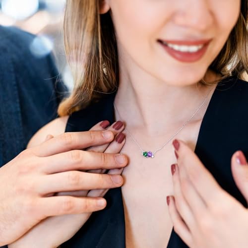 Iefil Double Birthstone Necklace for Women - 0.8CT 925 Sterling Silver Birthstone Necklace, Gifts for Her Wife Girlfriend Mom4