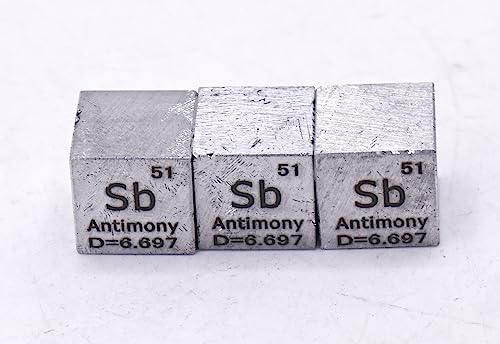 Image of 0.39 inch 10mm Antimony Metal Cube Sb up to 99.9% Pure Periodic Table Element Engraved Density Collection Science Education Display Block Cube + Acrylic Case Box - 1PC