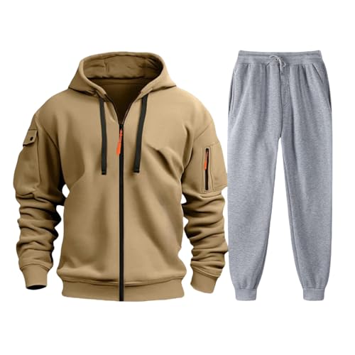 Conjunto completo de chándal para hombre, bolsillos con cremallera, casual, con capucha, puños, pantalones tácticos, militares, pantalones de chándal para hombre, conjunto completo de sudadera de