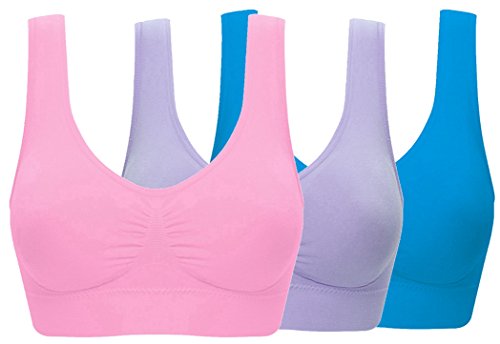 ohlyah Women s Seamless Wire-Free Bra with Removable Pads 3 Pack blue Pink Light Purple XXL 36DD 38D 40B 40C 42B