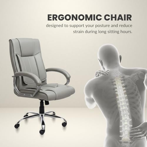 Image of activa Ergonomic Office Chair | Premium Leatherette Boss Chair with Padded Seat & Backrest | Adjustable Height Seat for Work /Study /Gaming (Kylie, Grey)