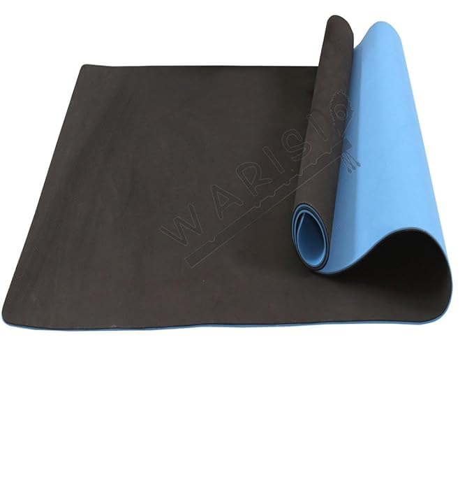 WARISI@ Yoga Mat for Man & Woman 6mm Eco Friendly Anti-Slip Tpe Yoga Mat Extra Thick,With Alignment Guide & (72x24 Inches) Home,Gym,Workout,Exercise Mat Women & Men- Without Carry Strap. (Black+Blue 6mm)-image-44