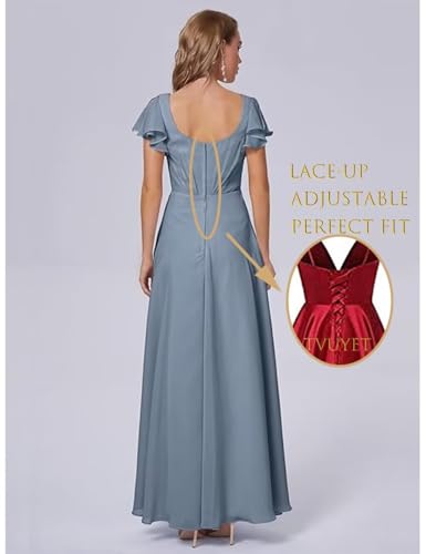 Tvuyet Women's Elegant V Neck Bridesmaid Dresses for Wedding Long Chiffon Formal Dresses Ruffle Evening Party Dress 20252