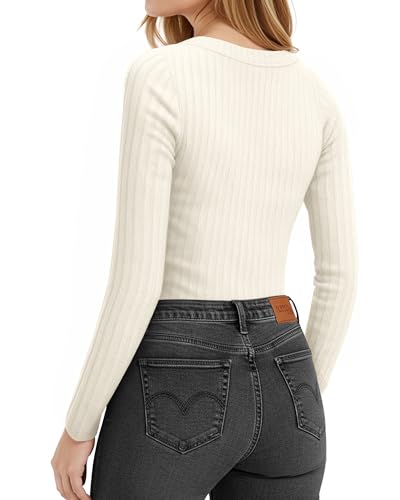 MANGOPOP Women's V Neck Shirt Long Sleeve Slim Fit Sweater Ribbed Pullover Shirts Fall Winter Fashion Outfits3