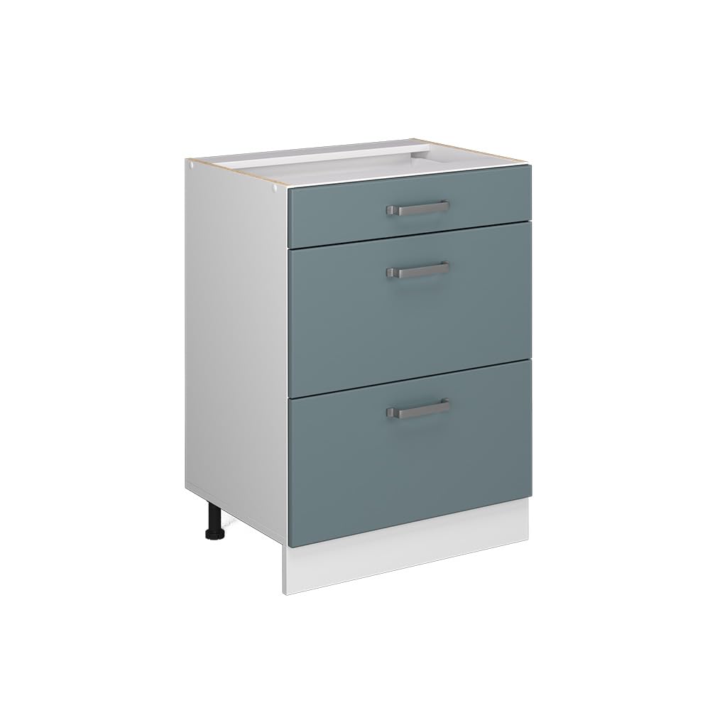 Vicco Mobiletto base per cucina R-Line, Grigio-blu, 60 cm con cassetti, senza piano di lavoro, per la libera combinazione all'interno di sistemi cucina modulari