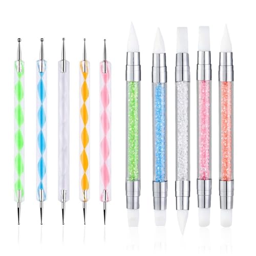 FULINJOY 5PCS Dual Tipped Nail Art Sculpture Pen with 5PCS Dotting Pens Double Ended Brush and Dotting Tool Kit Nail Art Design Tools (10 Pcs Set)