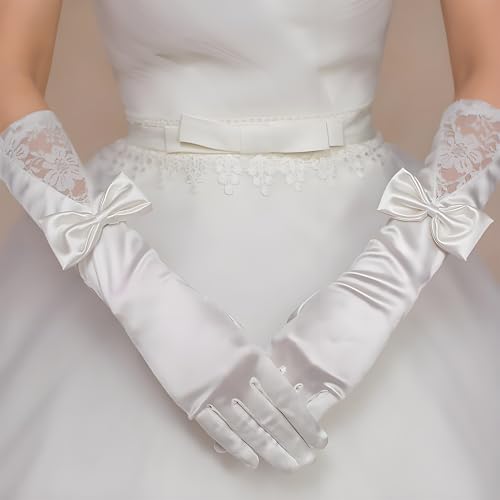 Long Opera Party Gloves for Women Girls,First Communion,Wedding Flower Girl's Satin Gloves,Costumes Elbow Length Bridal Evening Dress Fingered glove‌ for 1920s 20s Tea Party3