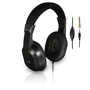 Thomson tv-hoofdtelefoon met lange kabel (over-ear, voor televisie en muziek luisteren, met volumeregelaar, 3,5 mm klinkstekker incl. 6,35 mm adapter, stereo-tv-koptelefoon, zwart, ≥75mV,32Ohm