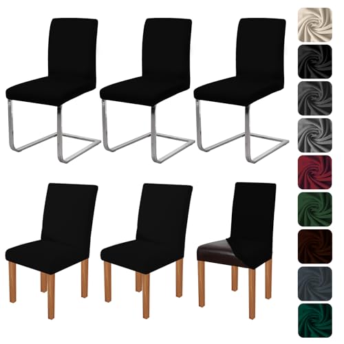 jabeick Juego de 6 fundas elásticas para silla, para comedor, extraíbles, lavables, para cocina, restaurante, hotel, banquete, boda, color negro