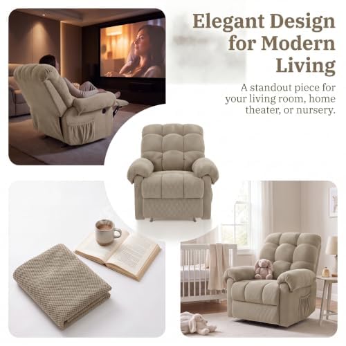 Image of Oversized Manual Recliner Chair with Side Pockets for Home, Camel