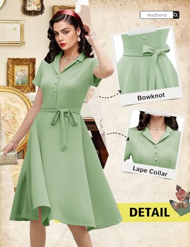 Image of Wedtrend Women's Vintage Tea Dress, Short Sleeve Cocktail Party Dress Work Church Casual Dress