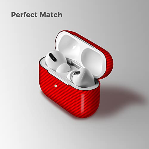 Monocarbon Red Carbon Fiber Case For Airpods Pro, Genuine Carbon Fiber Cover For Airpods Pro Charging Box Ultra Slim Strong Protection.(Glossy Red) #TOP3