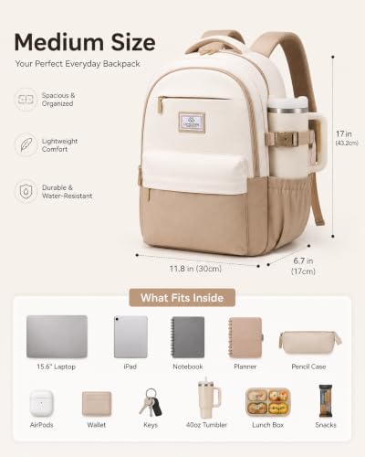 22L LOVEVOOK 15.6" Laptop Backpack w/ Tumbler Buckle (Khaki/Cream) - image 5