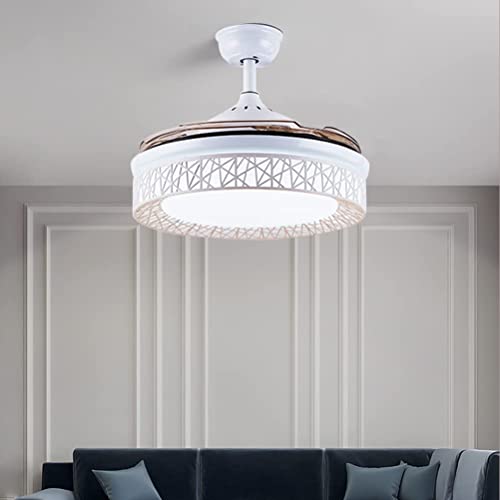 Fandian 42 Inch Modern Ceiling Fans With Light Retractable Blades Led Ceiling Fan 3 Color Change Lighting Chandelier With Remote Control (White) #TOP1