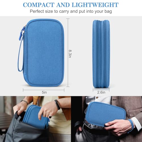 Image of FYY Electronic Organizer, Travel Cable Organizer Bag Pouch Electronic Accessories Carry Case Portable Waterproof Double Layers Storage Bag for Cable, Cord, Charger, Phone, Earphone, Medium Size, Cyan