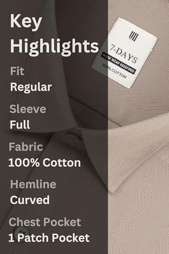 Image of 7-DAYS Men's Premium Formal Shirts - Regular Fit, Full Sleeve, 100% Pure Cotton, Self-Design, with Pocket - Stylish Office Shirts for Men